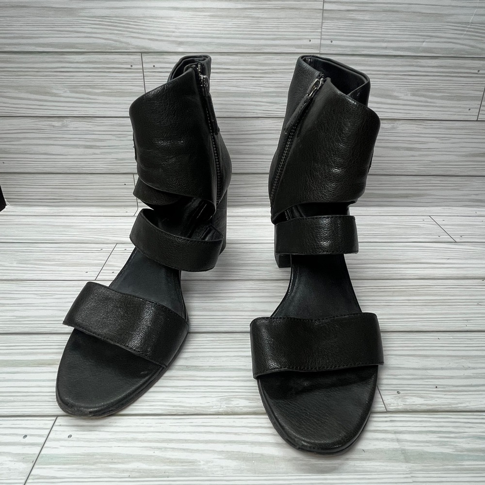 Eileen Fisher Womens Black Leather Block Heel Gladiator Sandal Ankle Cuff 8.5